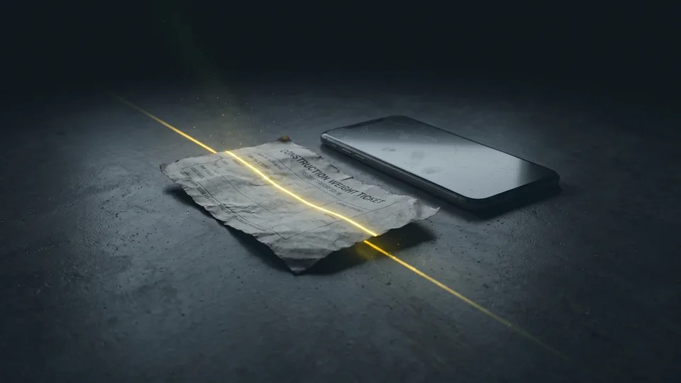 A scale ticket beside a phone, shown in Tread's product imagery