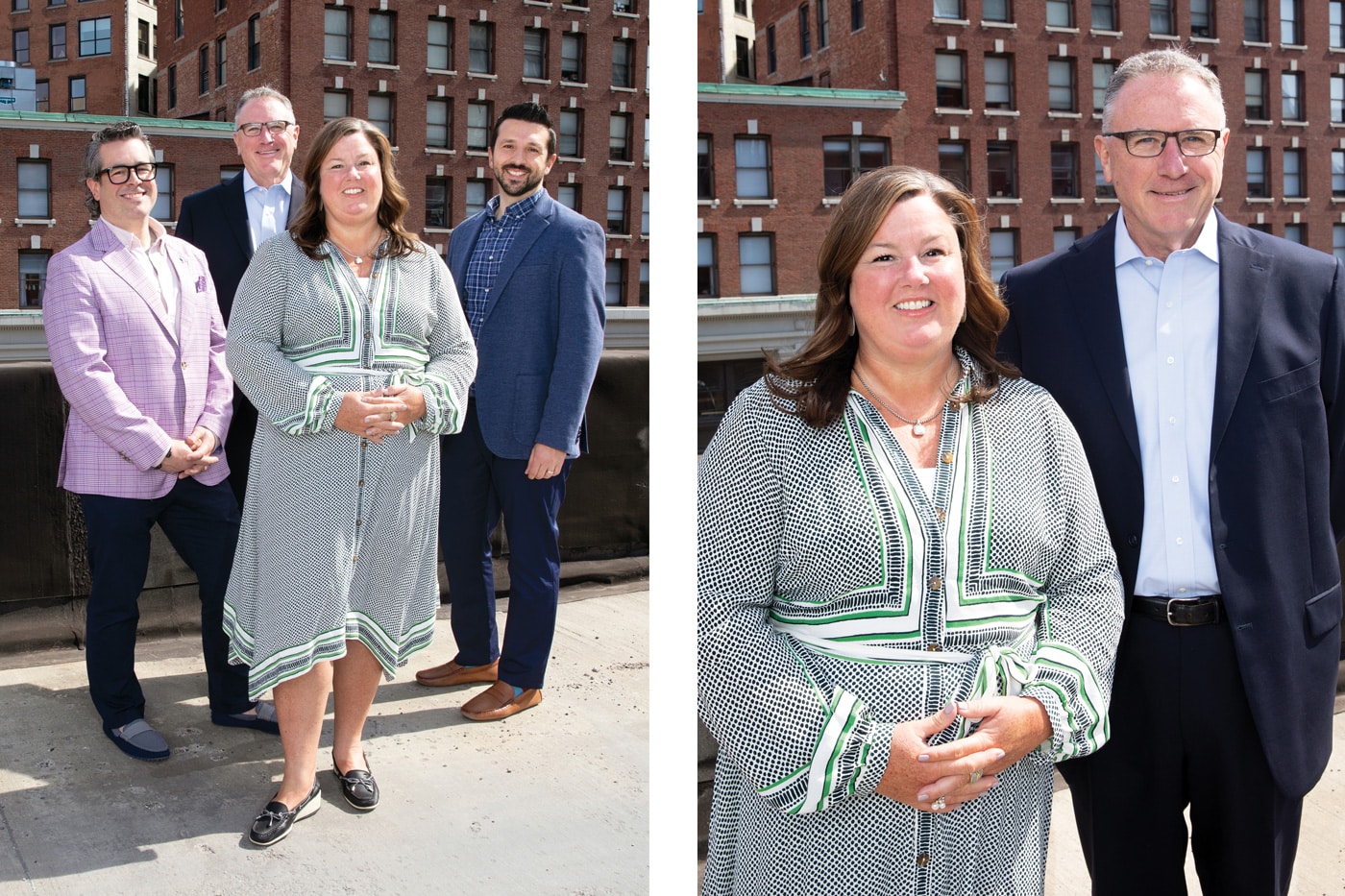 Tricia Barrett with Crowley Webb colleagues on a Buffalo rooftop during the agency's leadership transition
