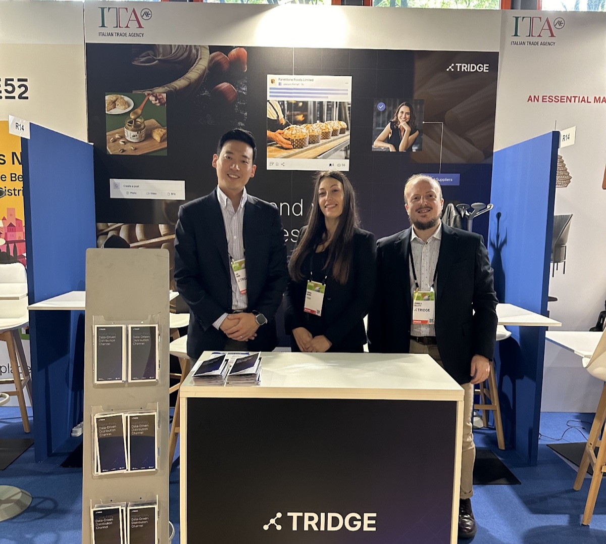 Tridge representatives at the Italian Trade Agency booth during Netcomm Forum 2024