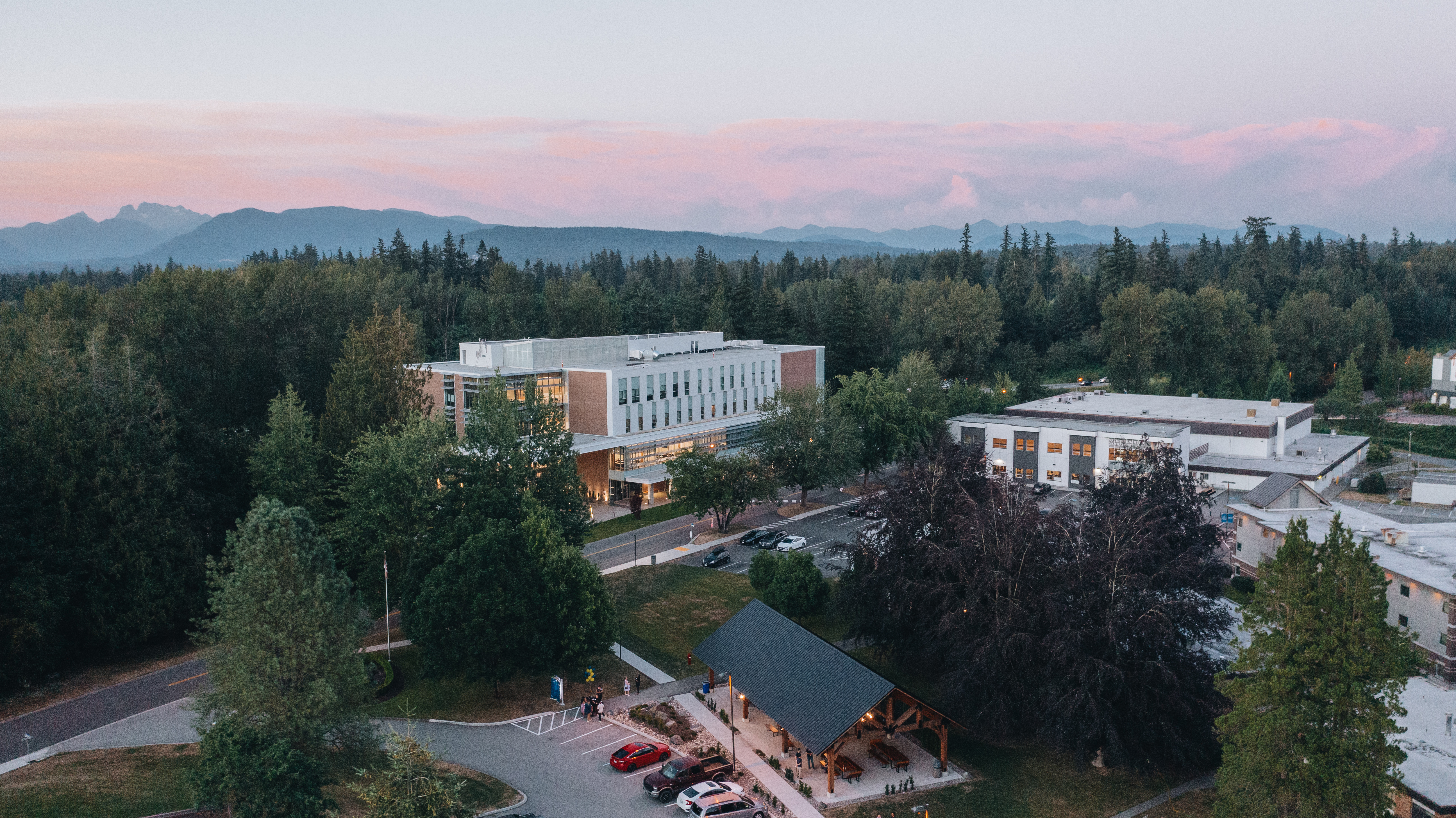 Aerial view of Trinity Western University campus in Langley