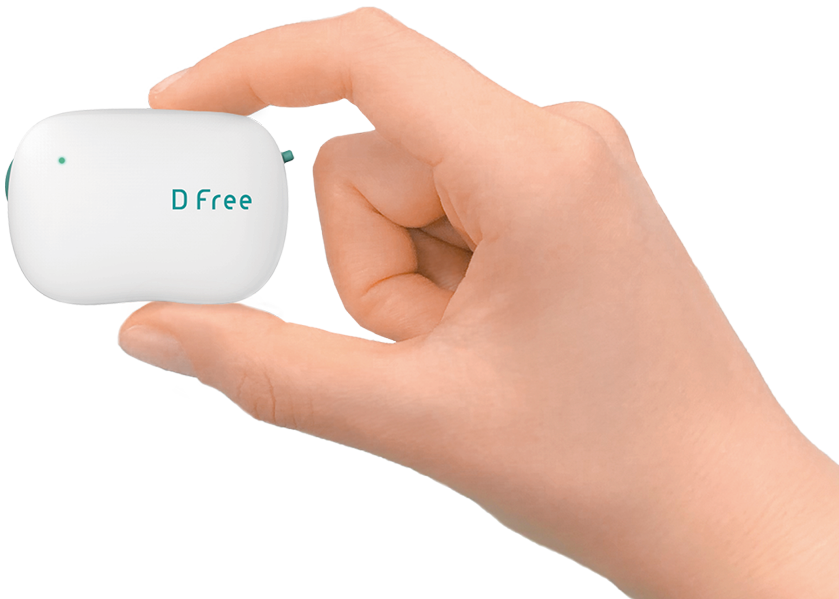 DFree wearable bladder sensor held in a hand