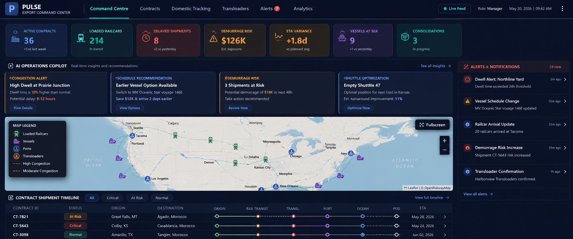 triSys grain shipment control tower interface published on its shipment tracking page