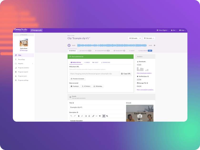 Triton’s product presentation of the Omny Studio interface