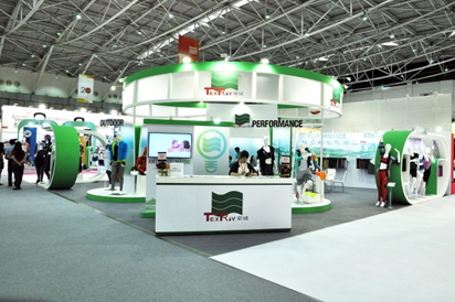 Tex-Ray exhibition booth displaying performance and outdoor apparel areas