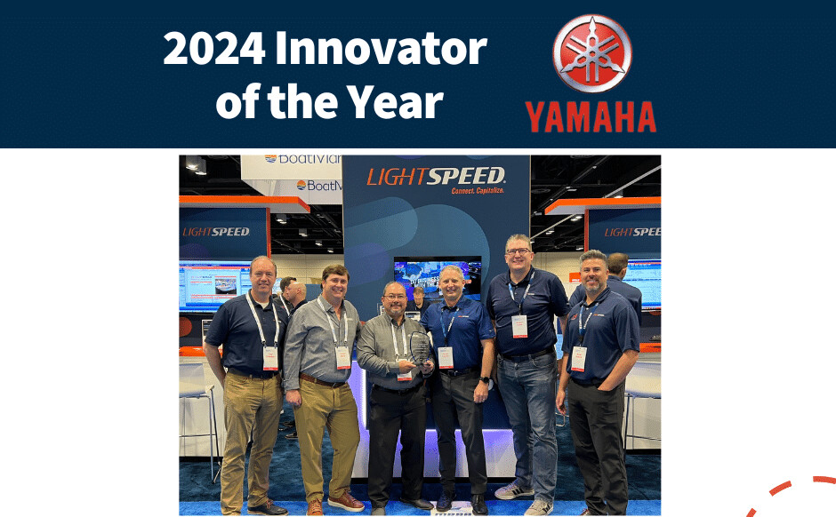 Troy Thibodeau and Lightspeed colleagues with Yamaha Marine representatives at the 2024 Marine Excellence and Innovation Awards