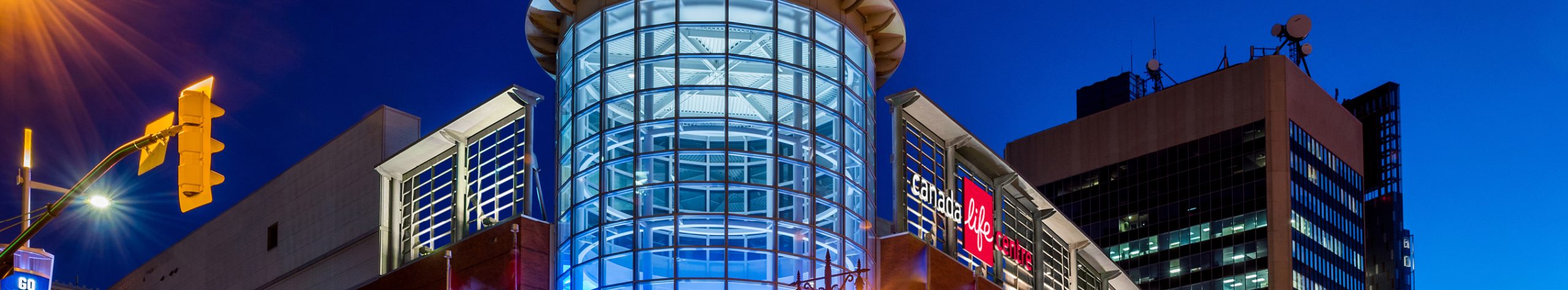 Canada Life Centre lit for an event in downtown Winnipeg