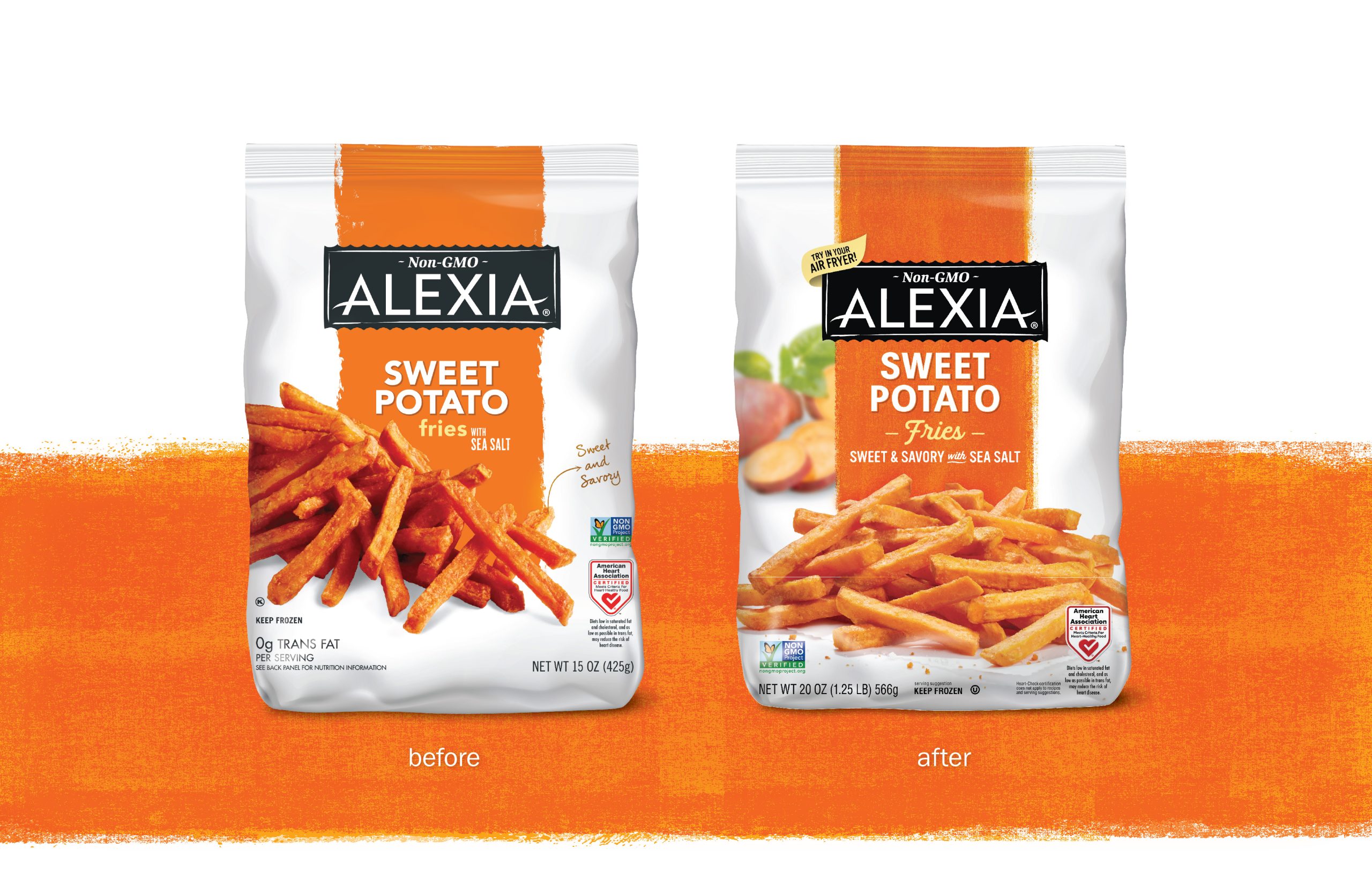 Alexia sweet potato fries packaging before and after Truly Creative’s redesign