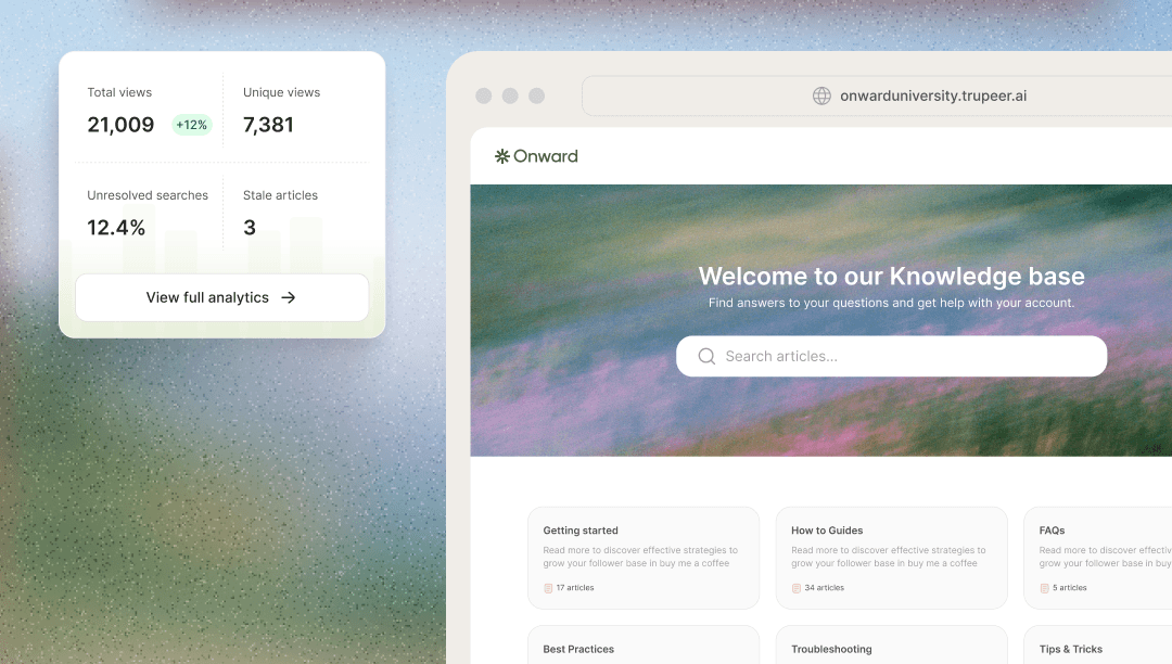 Trupeer knowledge base interface with viewing analytics and search