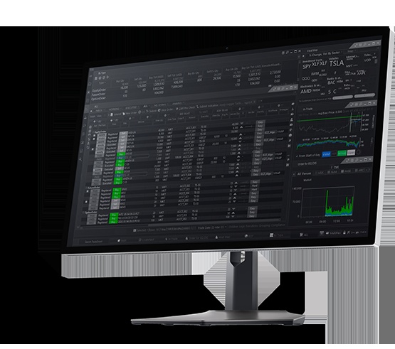 TradeSmart interface displaying trading windows and market information