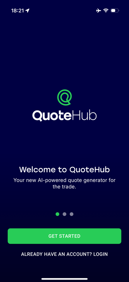 A QuoteHub AI mobile app screen photographed during product development