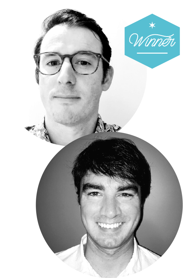 Portraits of Turno co-founders Assaf Karmon and Tim Roy in an entrepreneurship award graphic