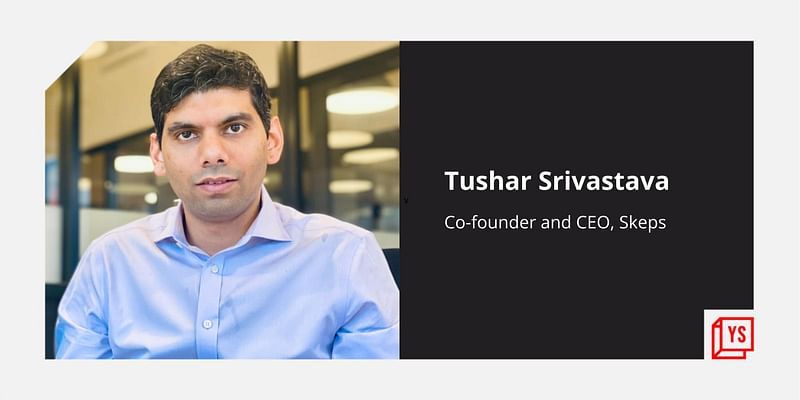 Press image of Tushar Srivastava seated in an office, identified as co-founder and CEO of Skeps