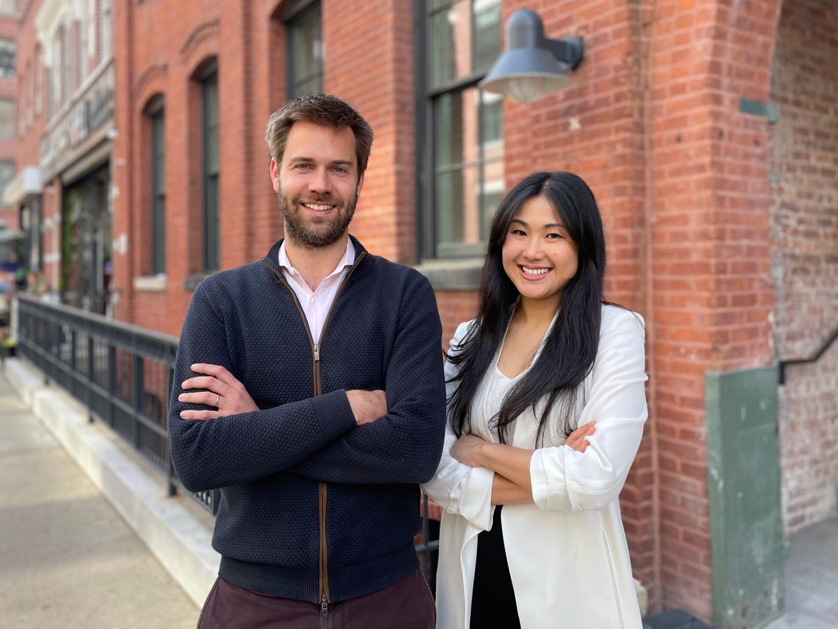 Twentyeight Health co-founders Amy Fan and Bruno Van Tuykom standing together in Brooklyn