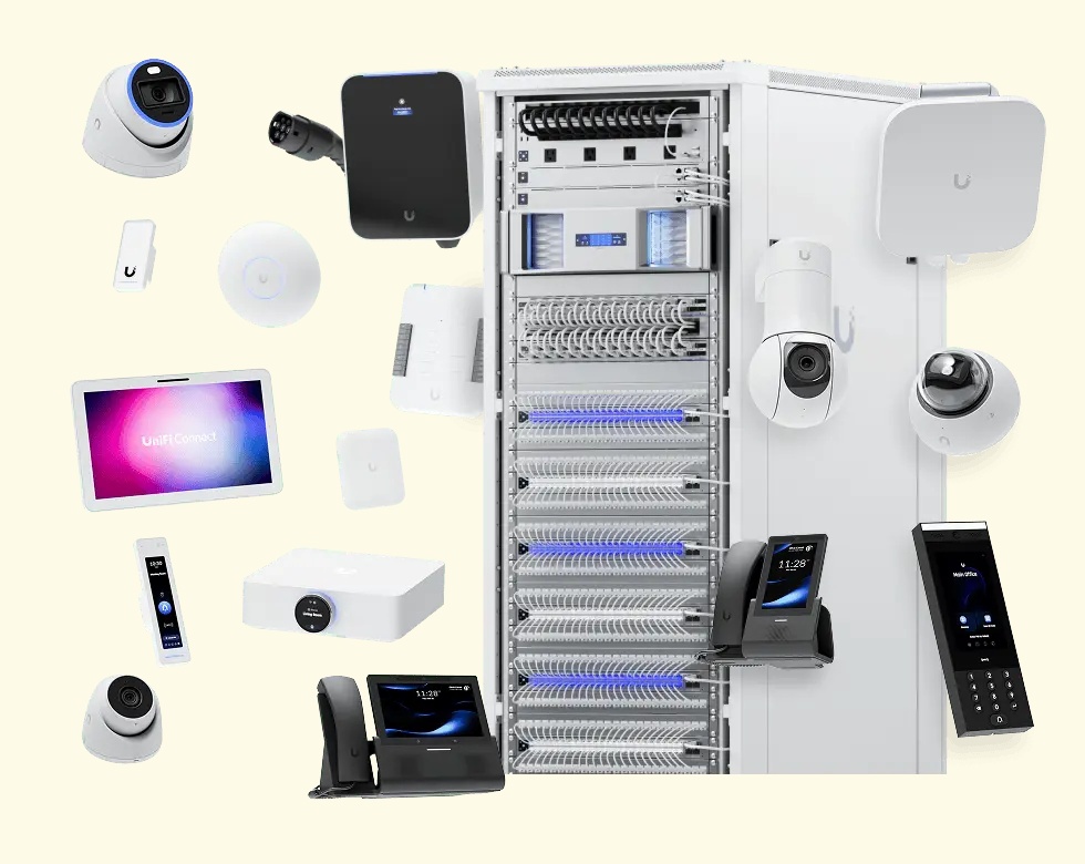 Ubiquiti promotional product photograph showing its UniFi hardware range