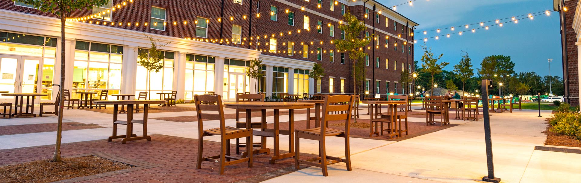 UNCW student residential buildings and outdoor gathering space