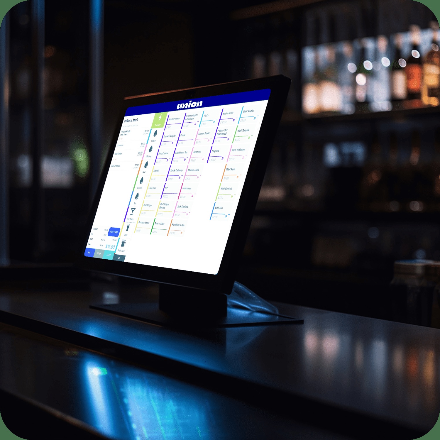 Union point-of-sale tablet pictured at a bar