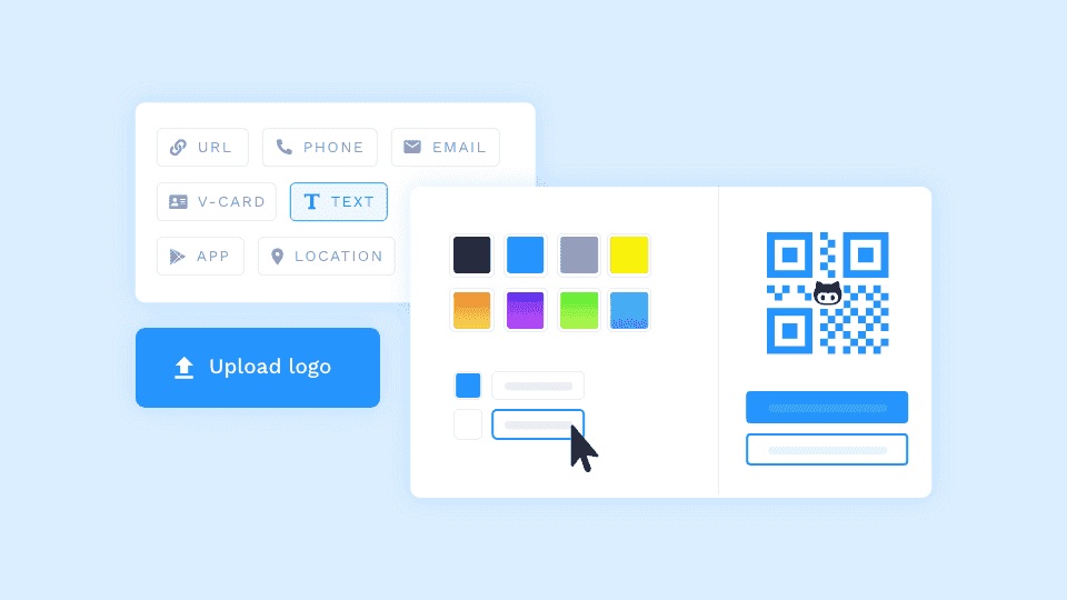 Illustration of Uniqode’s QR design interface with color and logo controls