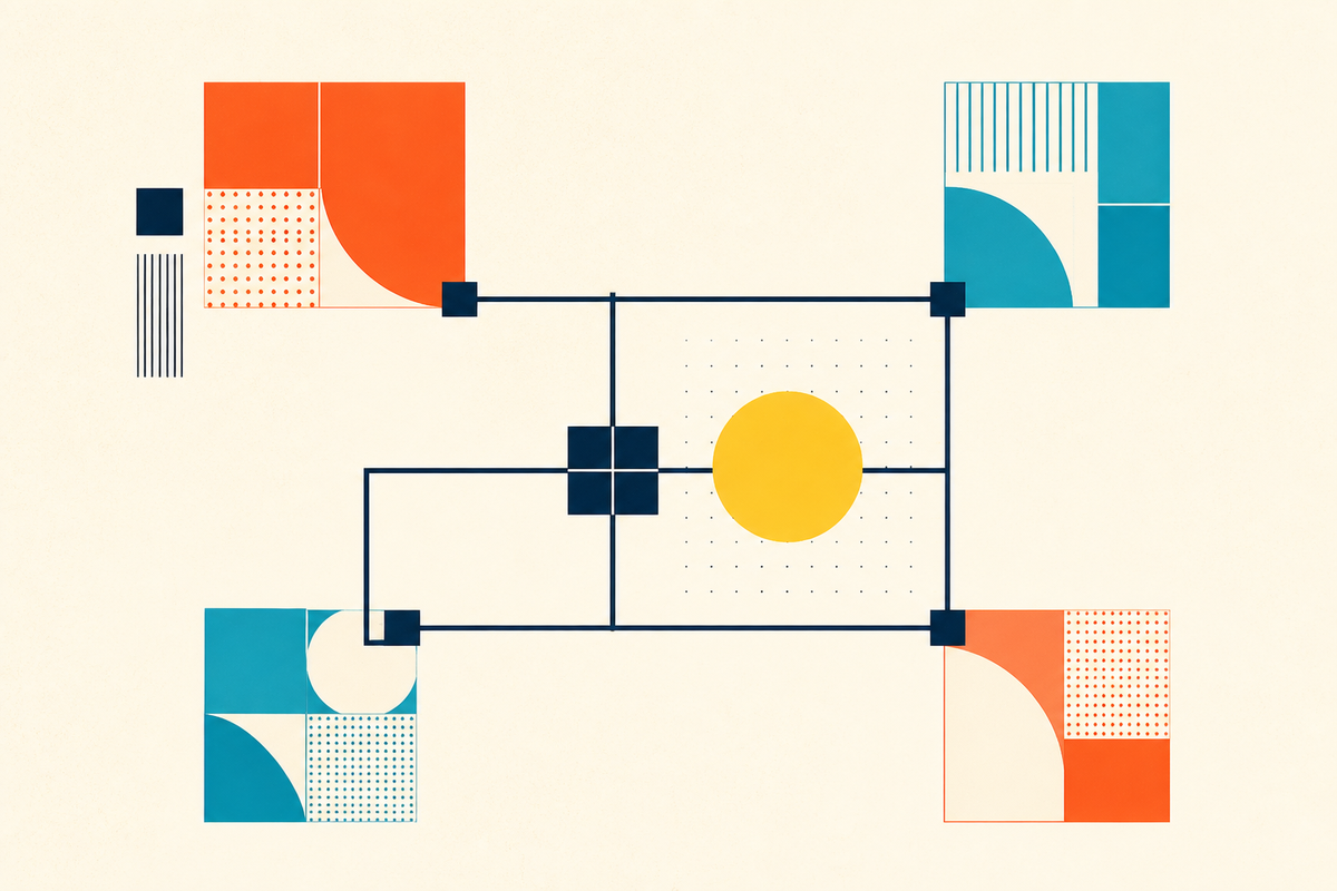Abstract Swiss-style modules connected by a shared navy framework