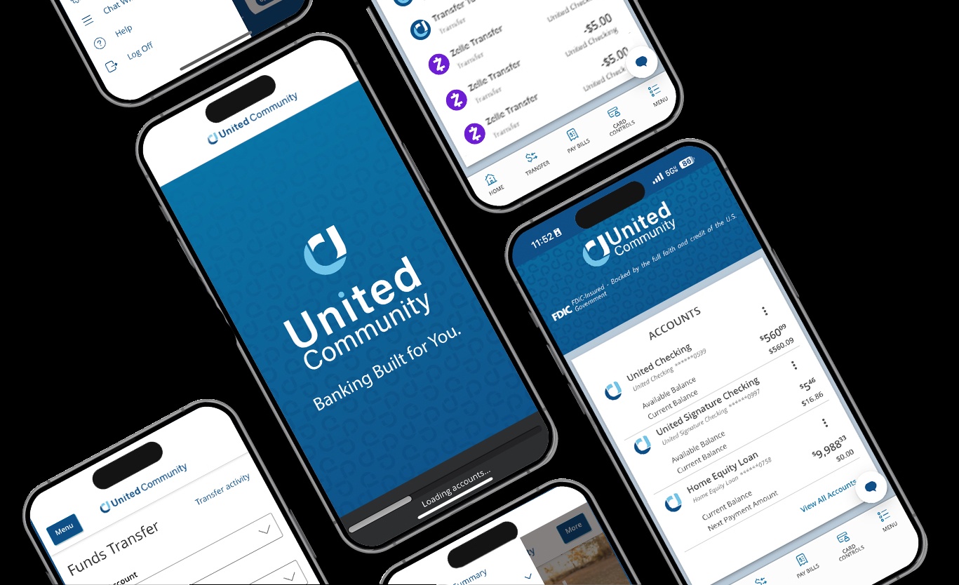United Community promotional image showing its mobile banking app