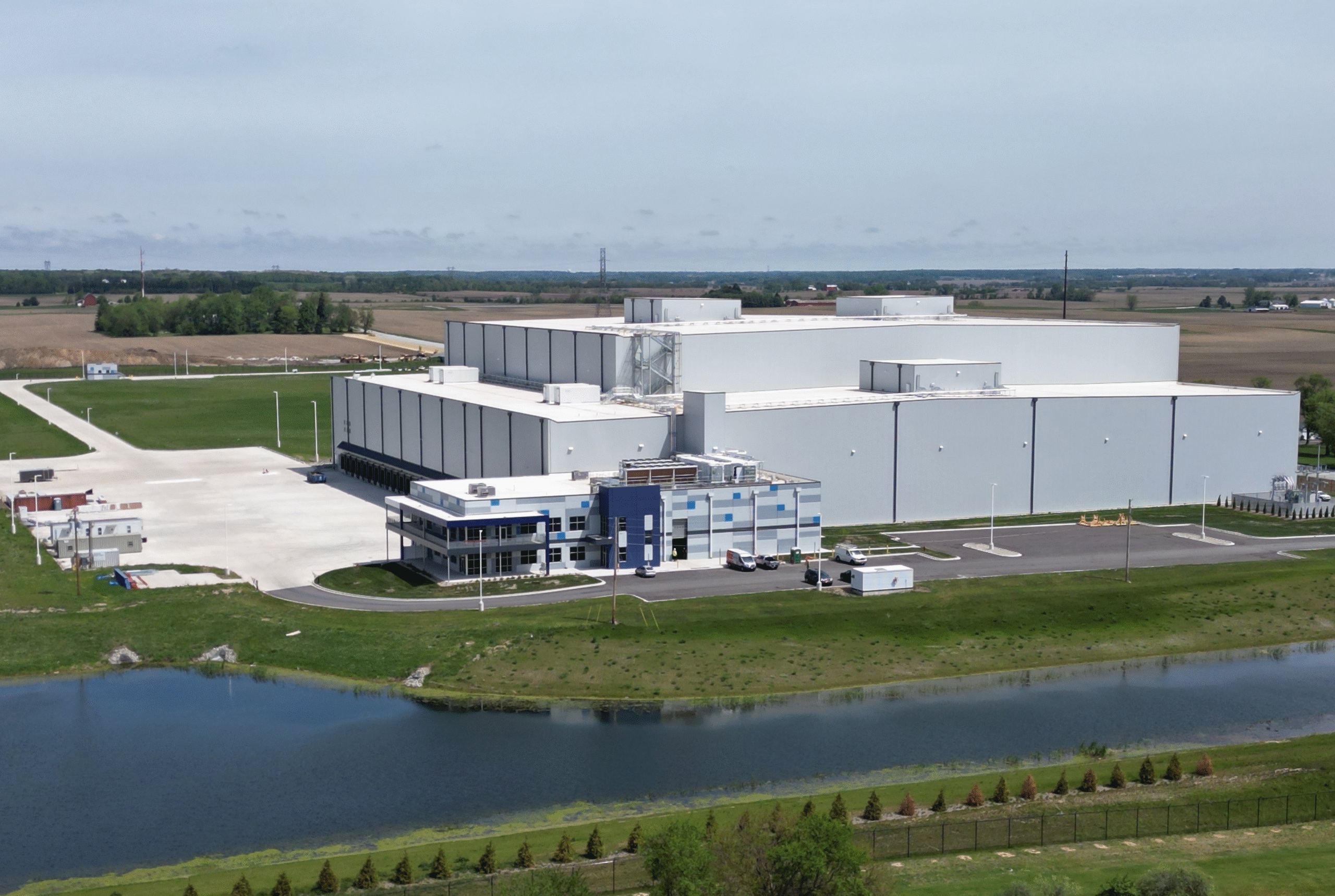 Aerial view of United States Cold Storage’s Hebron, Indiana warehouse and loading docks