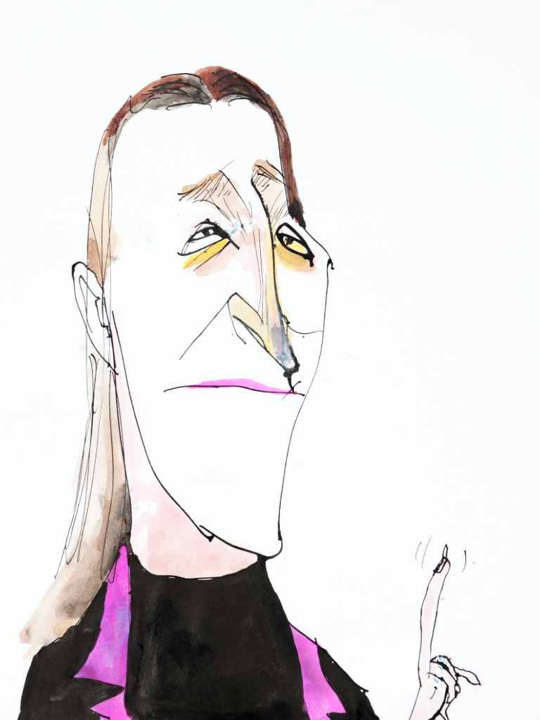 Line-and-color illustrated portrait of United Therapeutics founder Martine Rothblatt