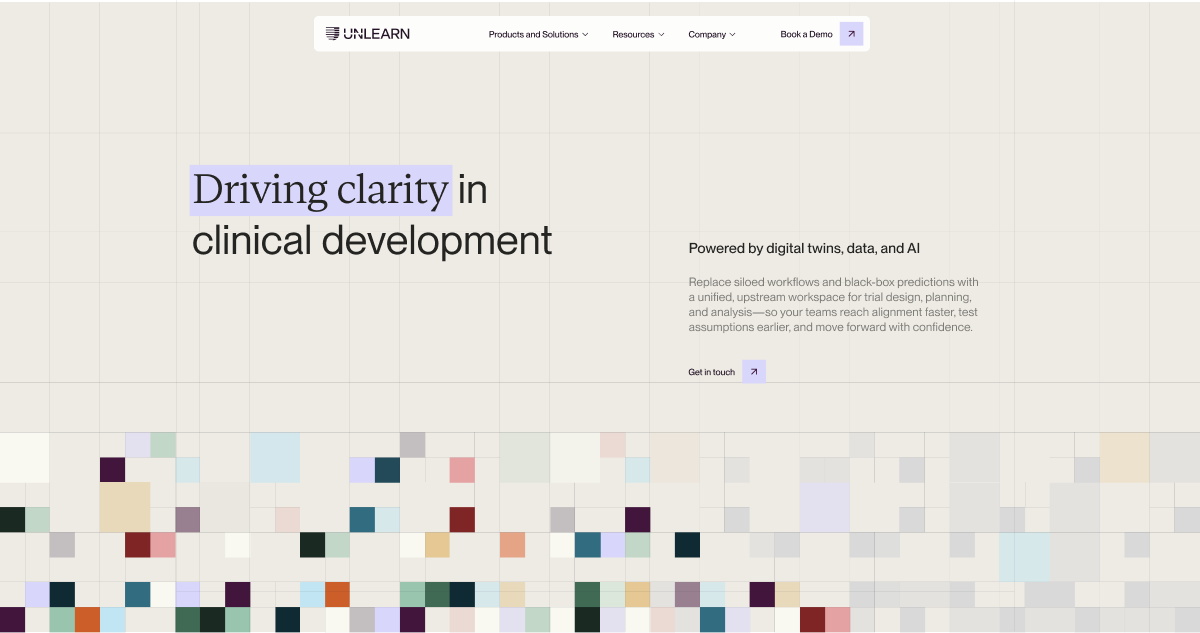 Unlearn.AI brand hero: Driving clarity in clinical development, powered by digital twins, data, and AI