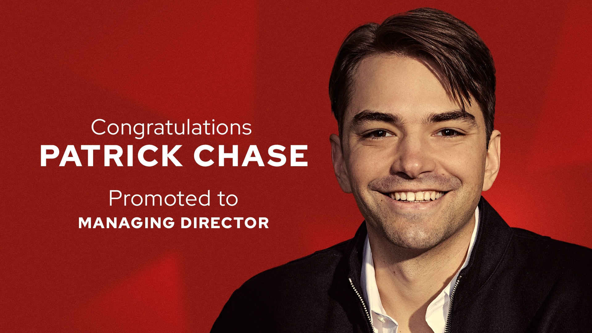 Redpoint’s announcement artwork showing Patrick Chase and his promotion to managing director