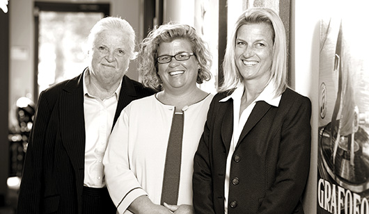 Uproar Communications owners in a black and white group portrait