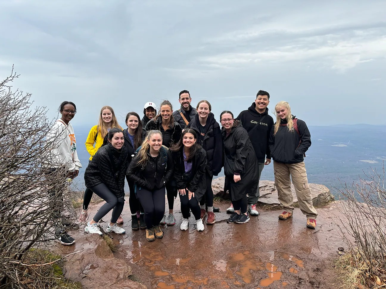 Members of the UpSpring team gathered on a mountain overlook