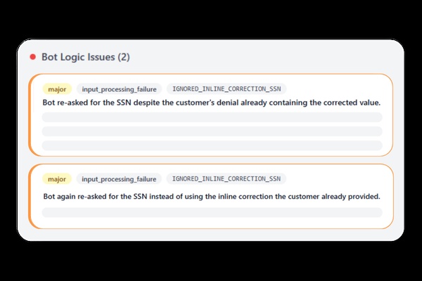 USAN AI Contact Explorer product illustration showing a bot repeatedly asking for an SSN after a customer supplied a correction