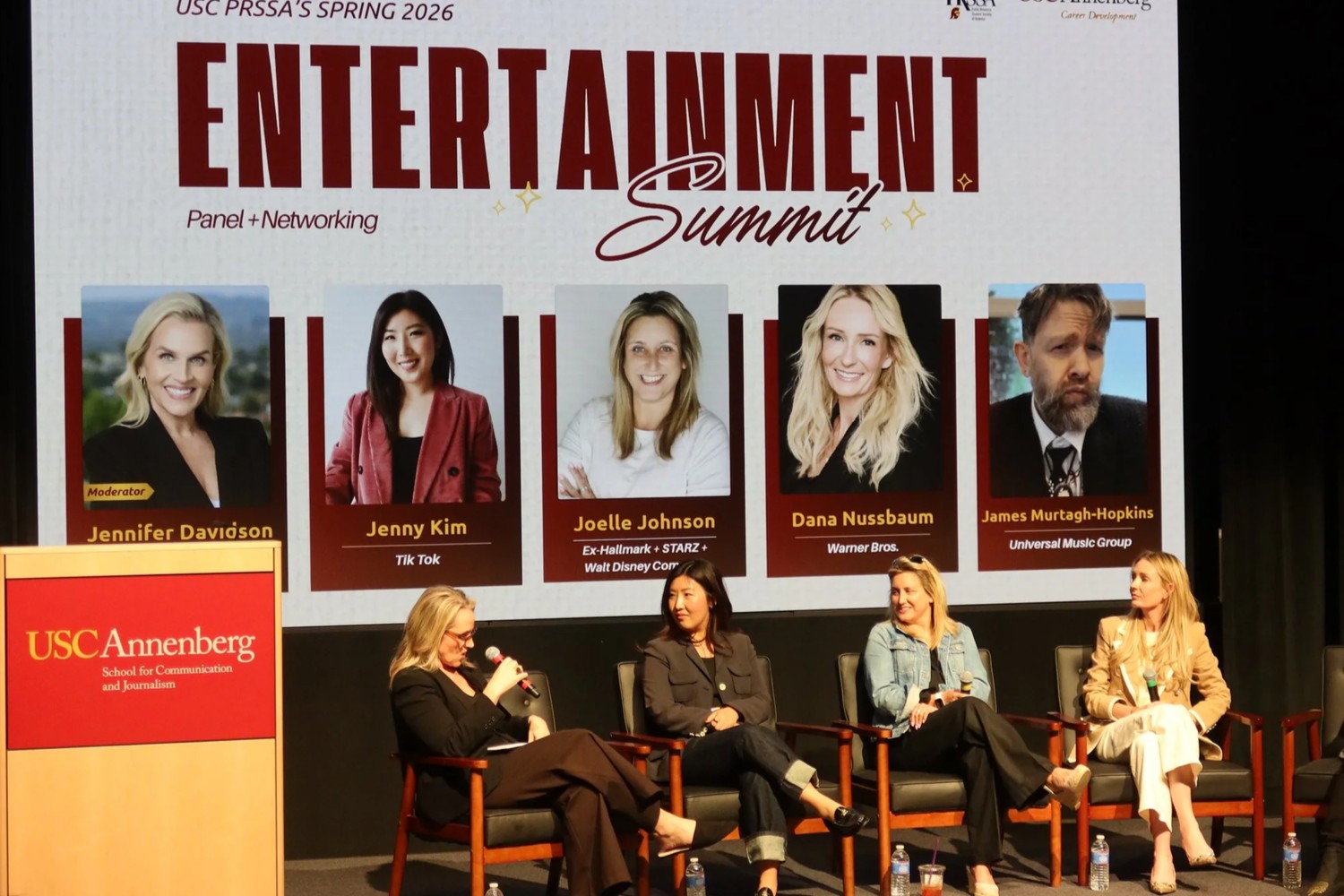 Panelists seated onstage at USC PRSSA's Spring 2026 Entertainment Summit