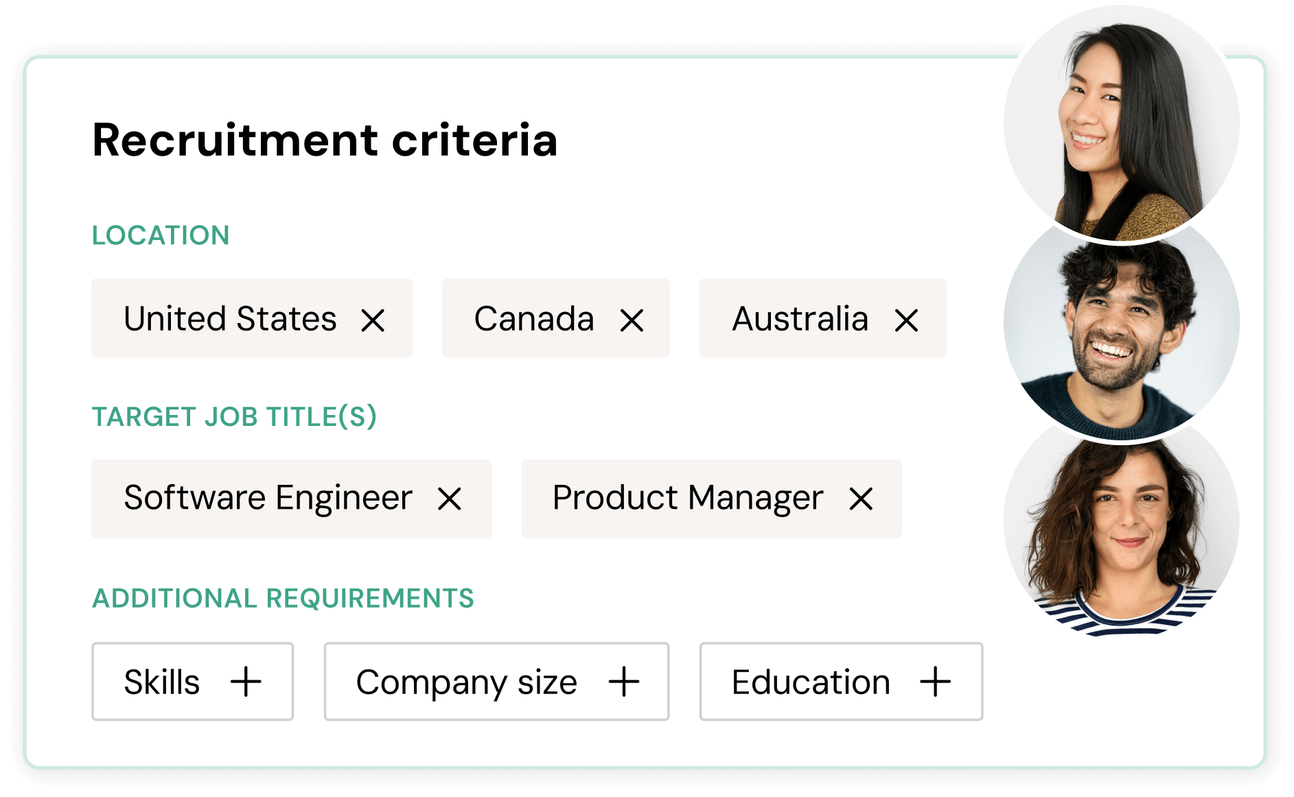 User Interviews Recruit product illustration showing participant cards and audience criteria