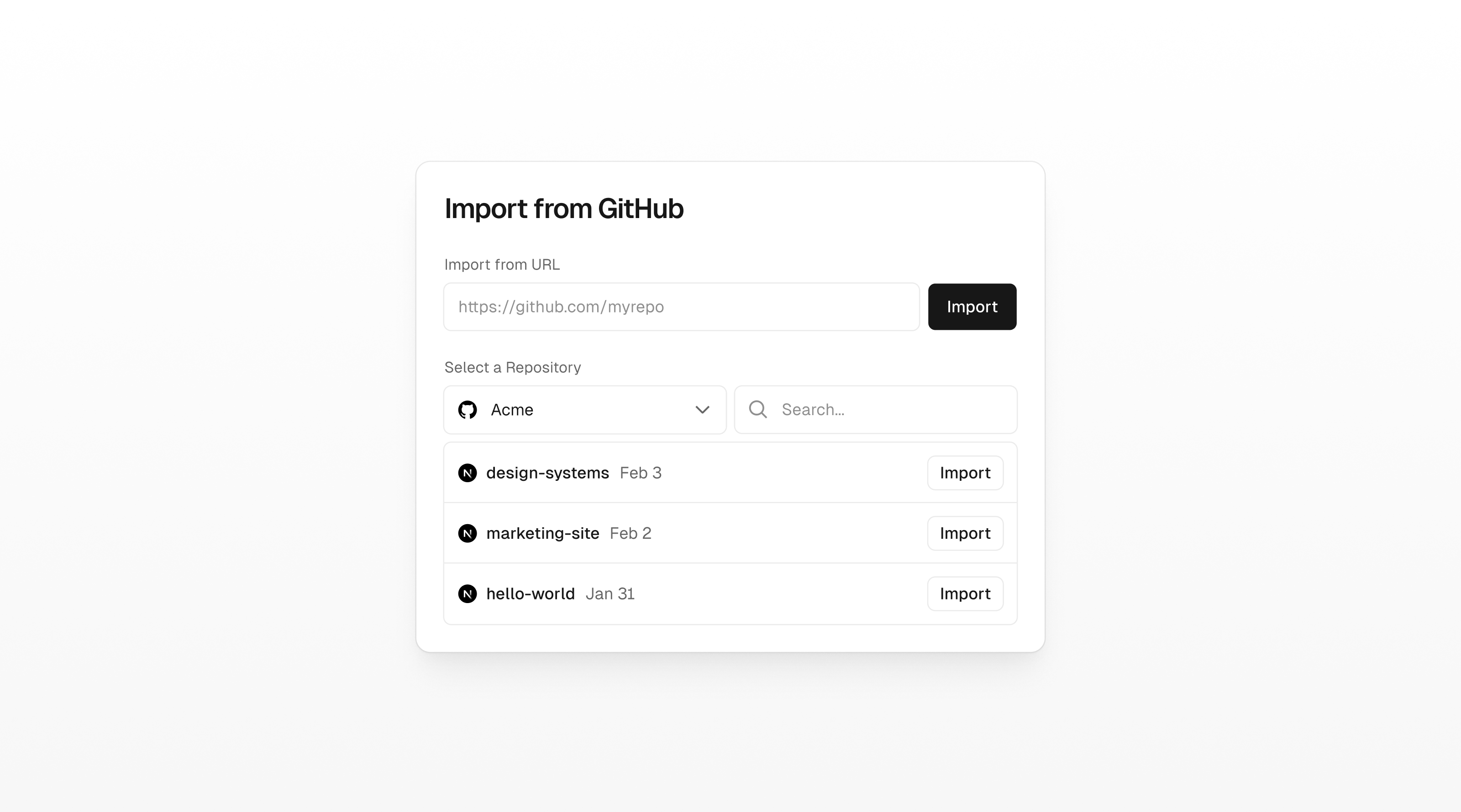 v0 interface importing an existing GitHub repository