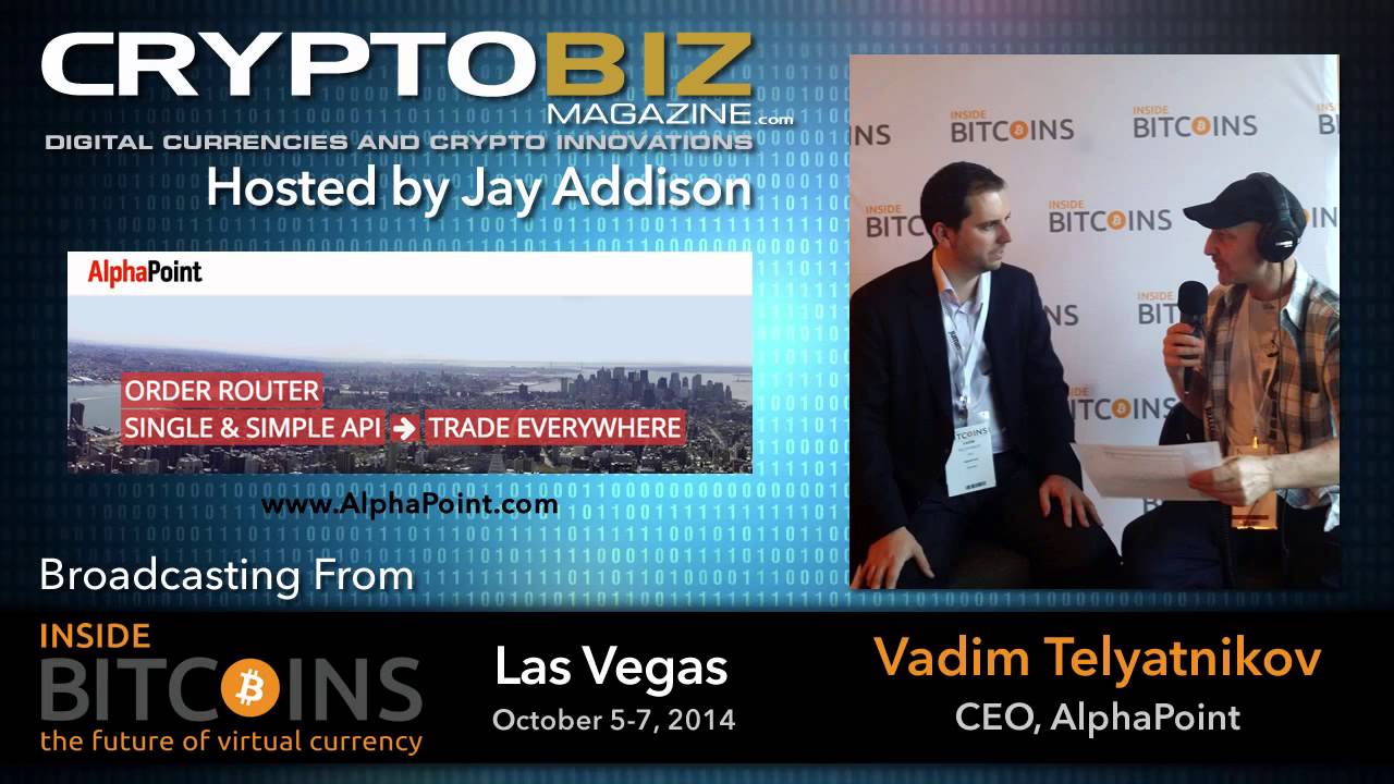 Vadim Telyatnikov speaking with Jay Addison at Inside Bitcoins in Las Vegas in 2014