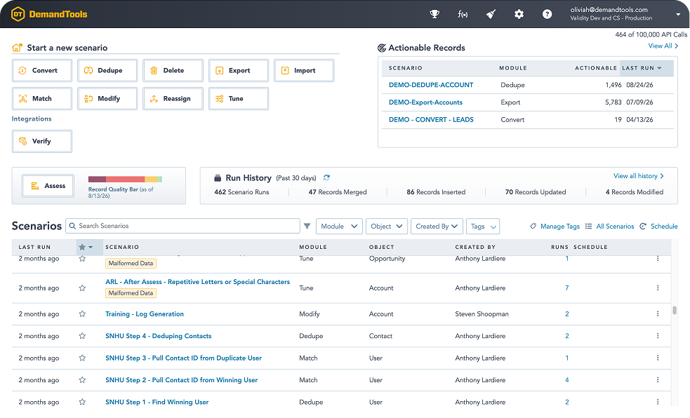 Official DemandTools product illustration showing its Salesforce data management interface