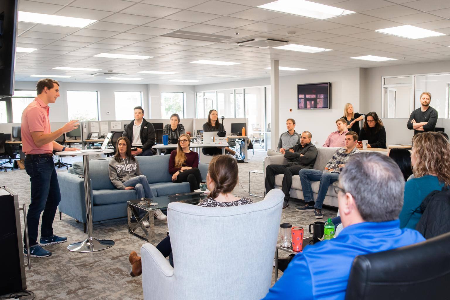 Vantaca team members gathered for a discussion in the company's Wilmington office