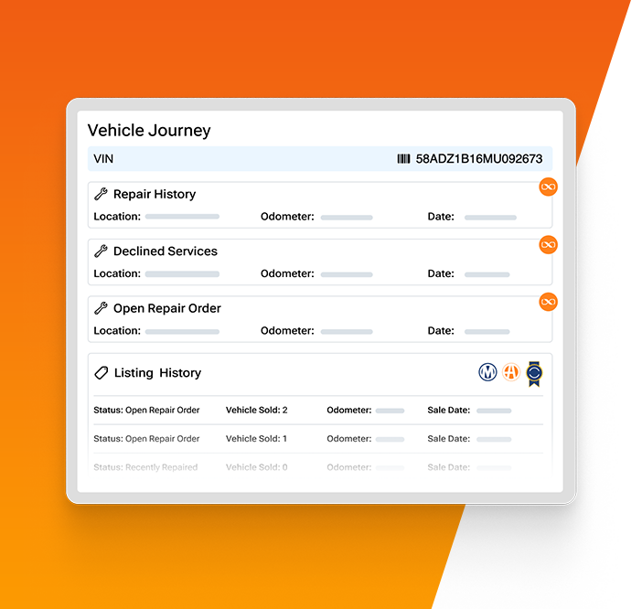 vAuto Vehicle Journey product illustration showing vehicle history information