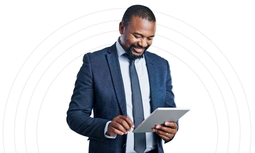 VBA marketing photograph of a man looking at a tablet