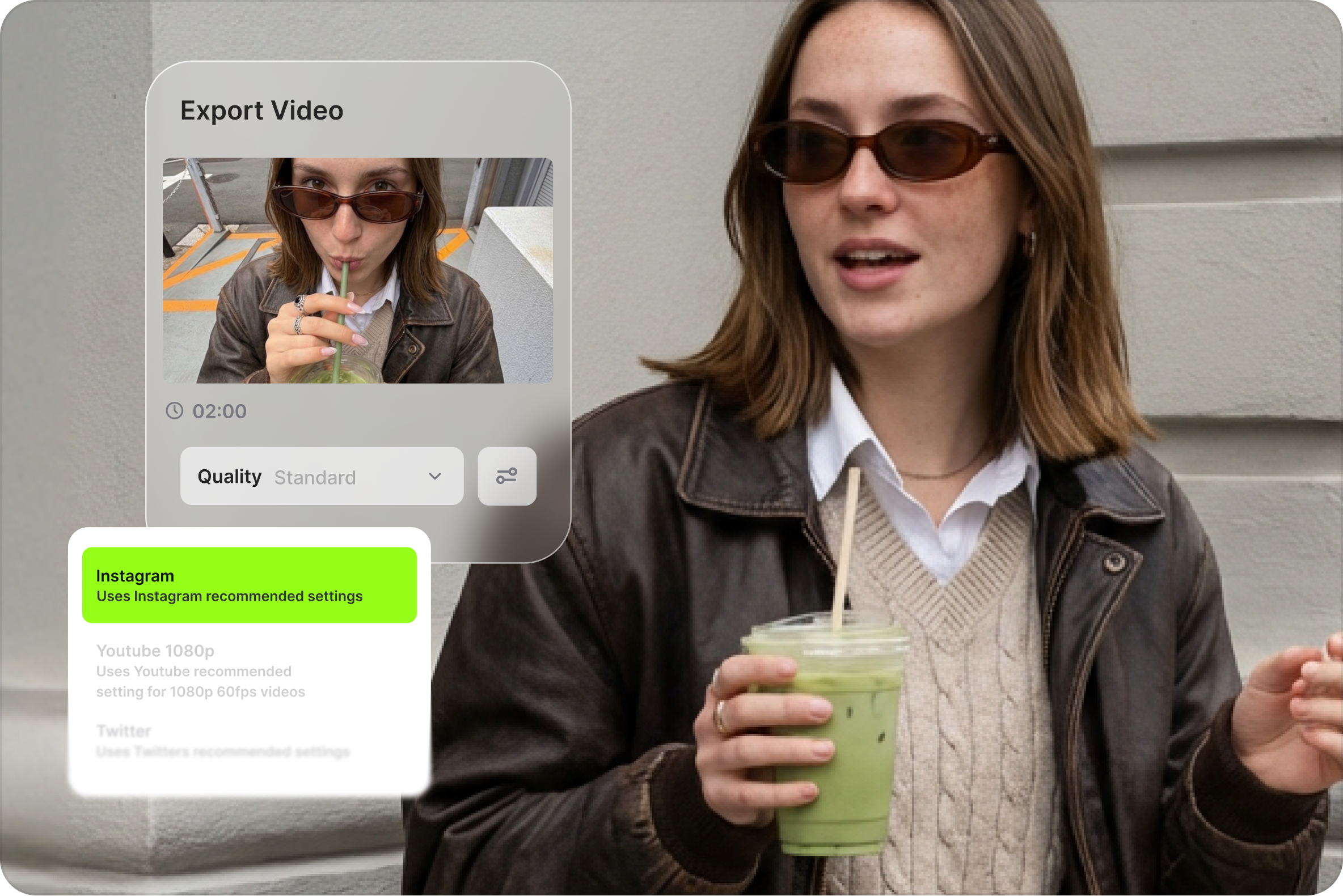 VEED export interface with social platform settings