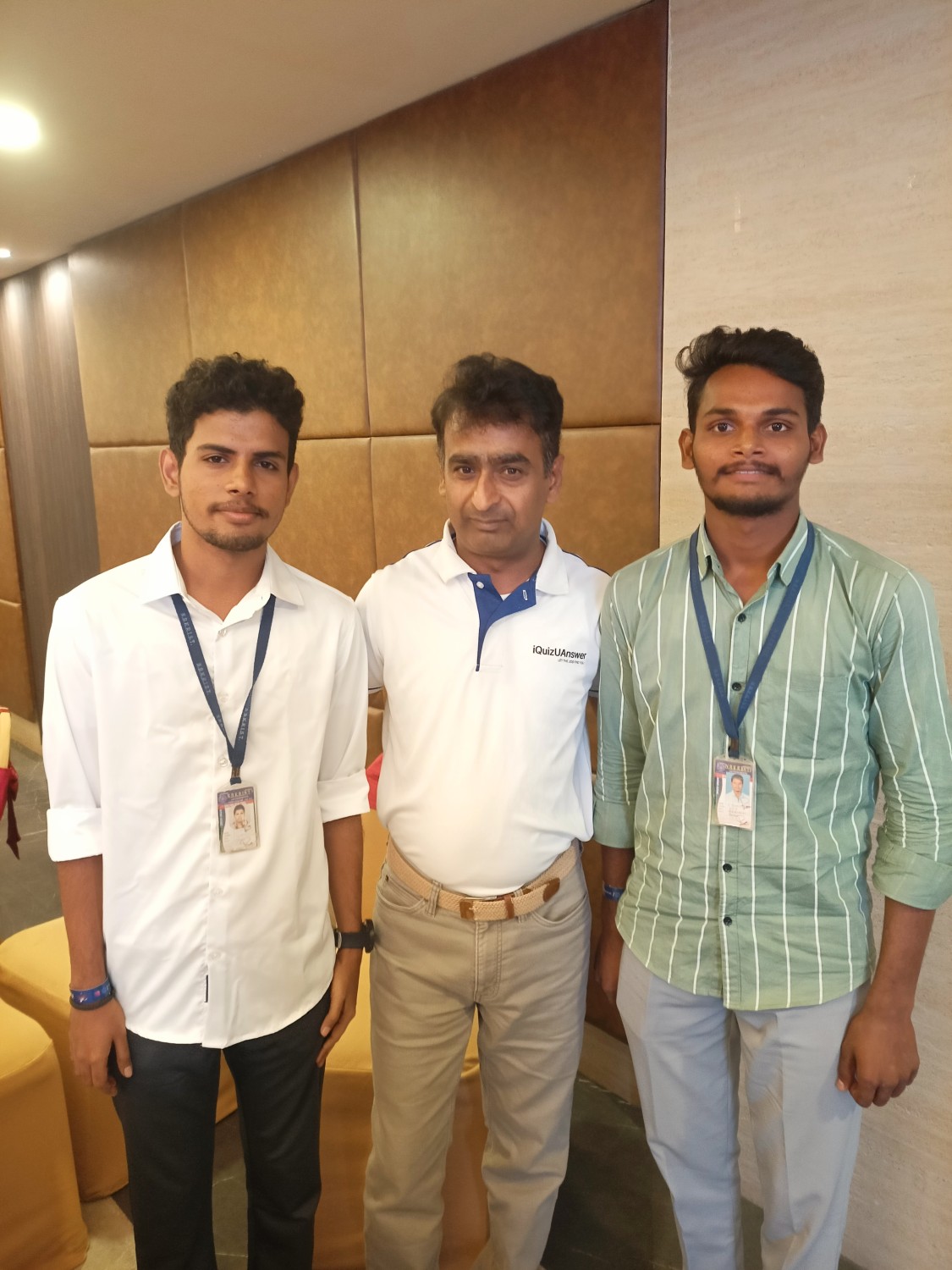 Venkat Machavolu, centre, with two student attendees at the July 2024 IQonnect Summit in Nellore