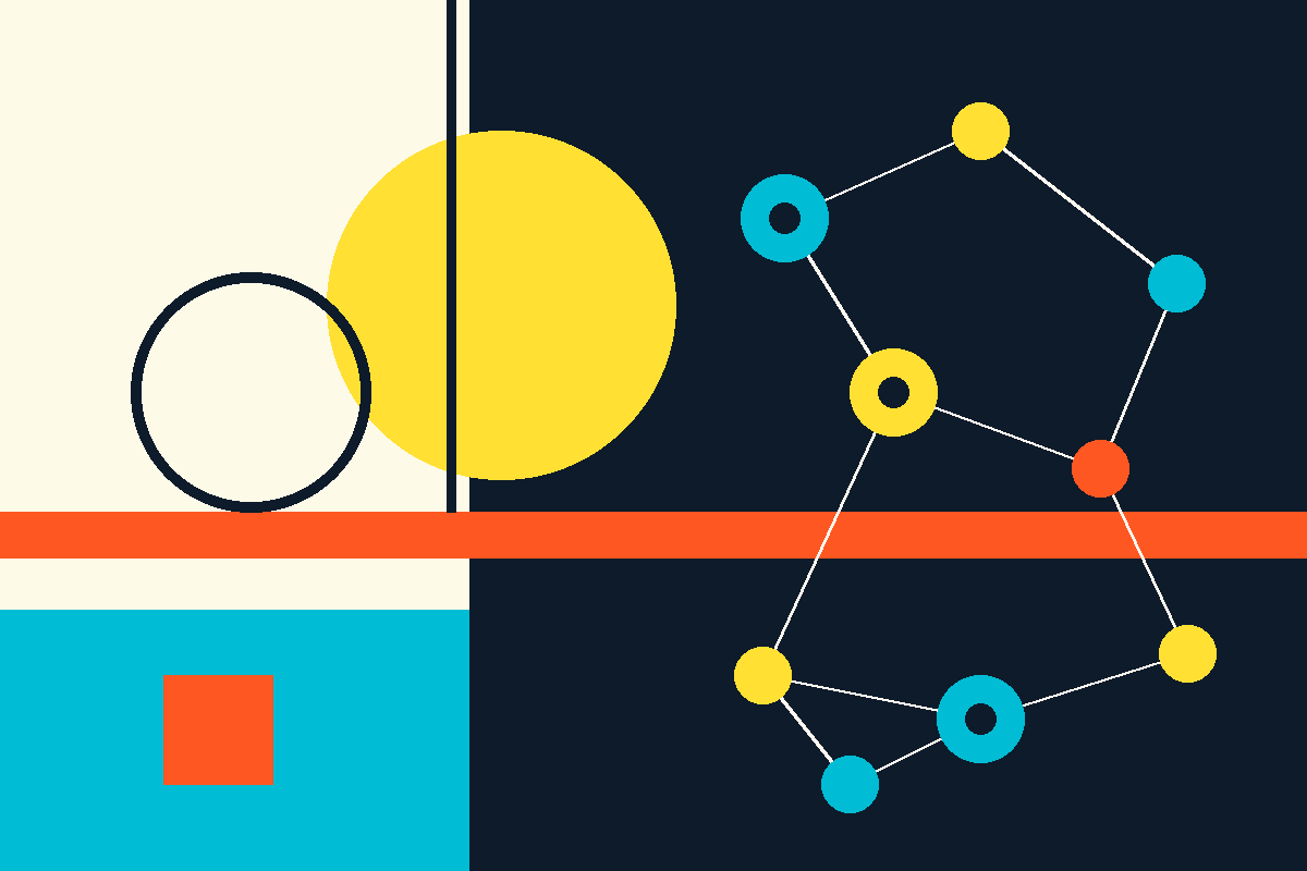Abstract Swiss-style illustration of a peer-to-peer payment network