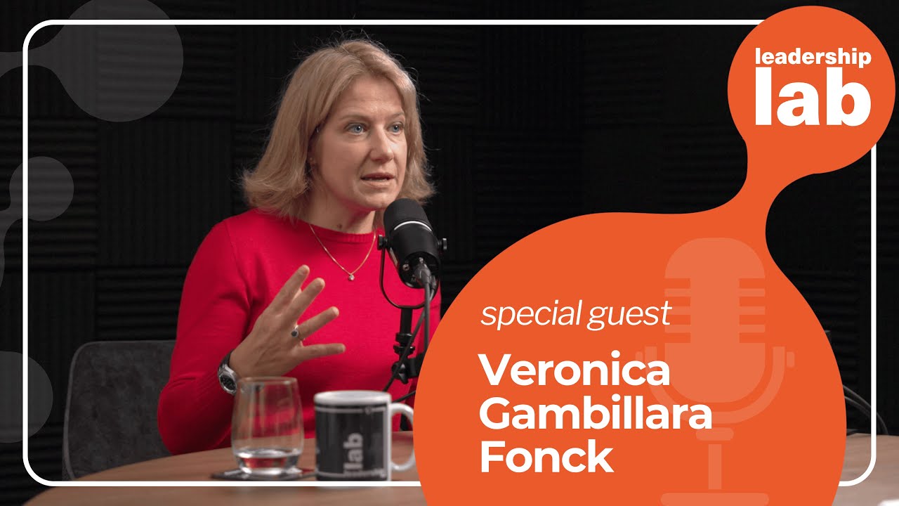 Veronica Gambillara Fonck speaking into a microphone during her Leadership Lab interview