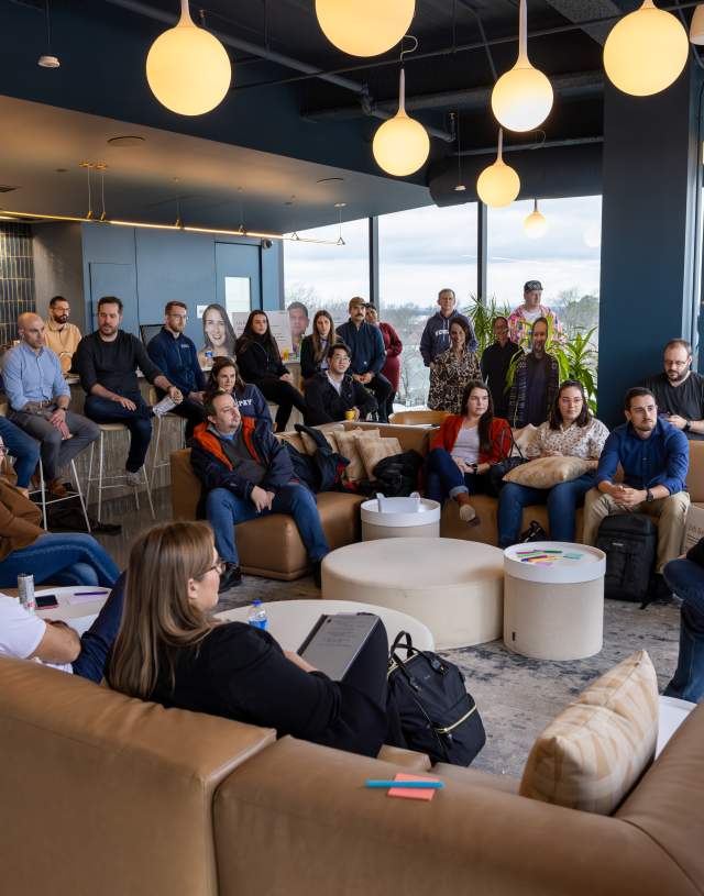 Versapay employees gathered for a company session in Bentonville, Arkansas