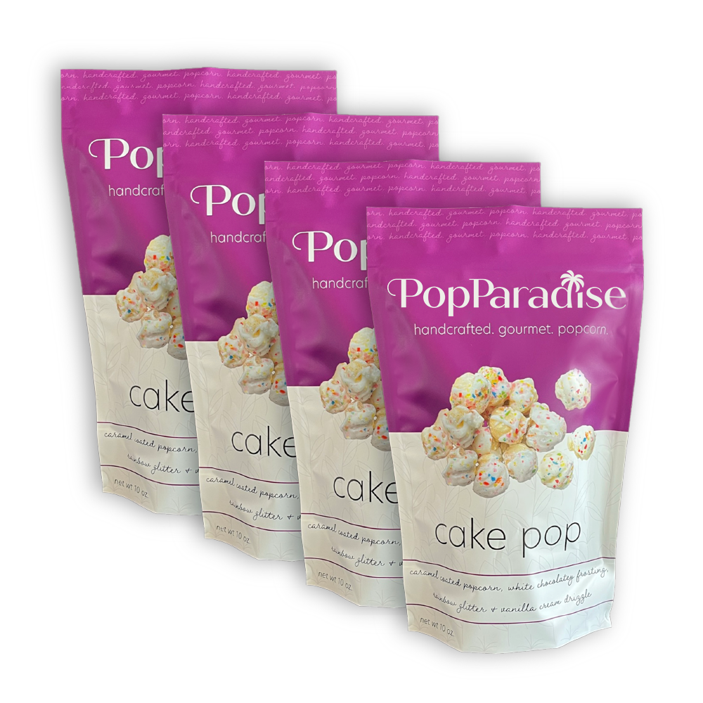 Four bags of PopParadise Cake Pop gourmet popcorn