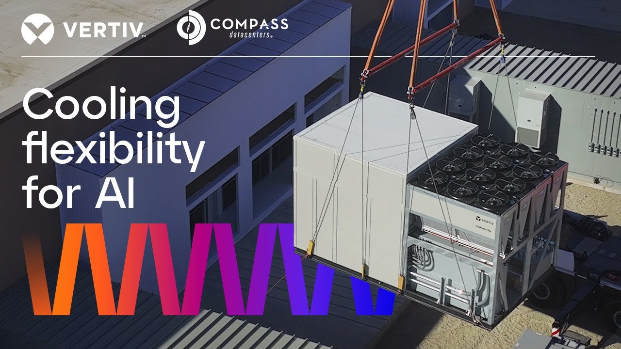 Vertiv CoolPhase Flex packaged hybrid cooling equipment being installed at a Compass Datacenters facility