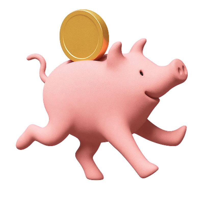 Vestwell brand image - a running piggy bank catching a gold coin