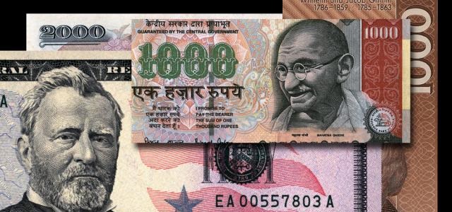 Banknotes from several countries illustrating VIAVI currency security applications