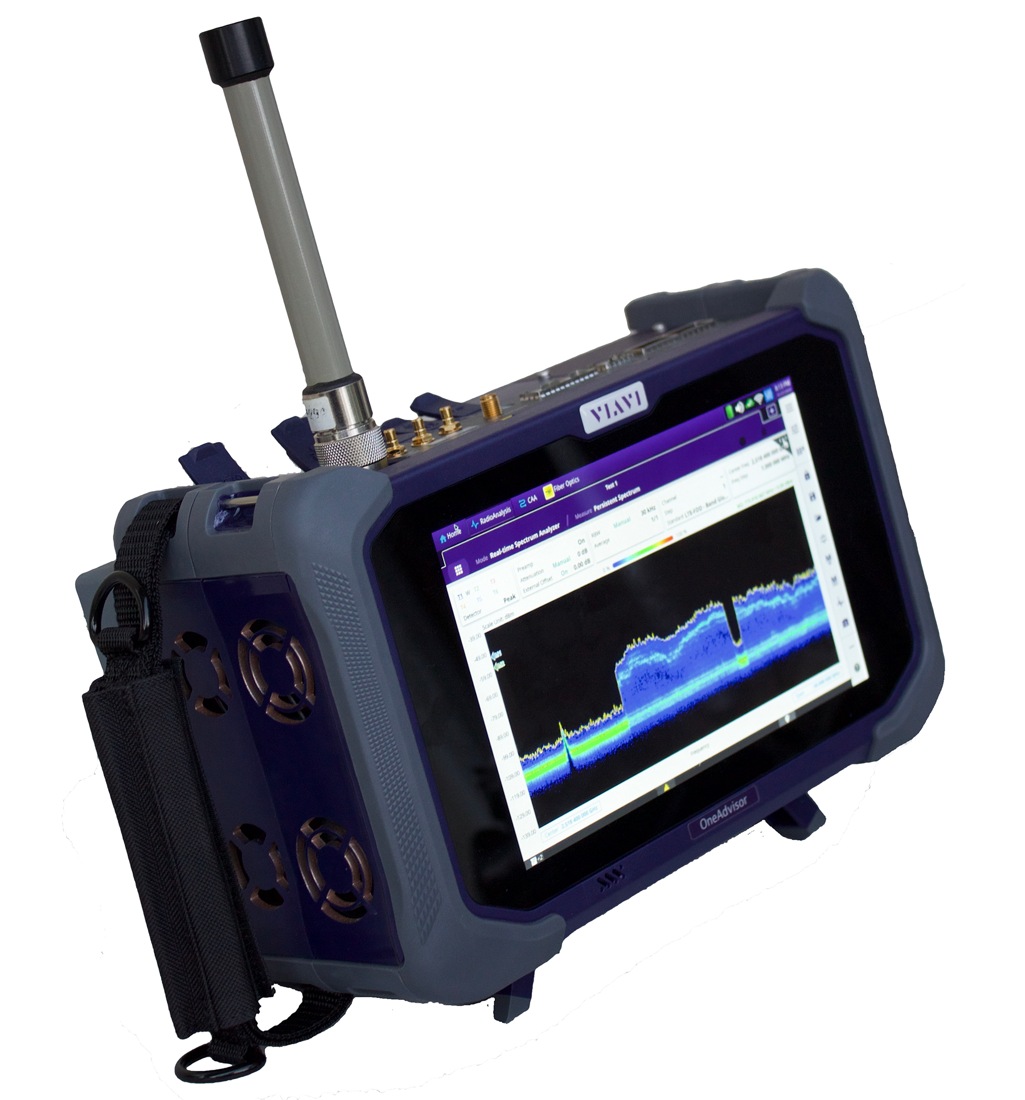 VIAVI OneAdvisor 800 portable wireless test instrument with antenna and spectrum display