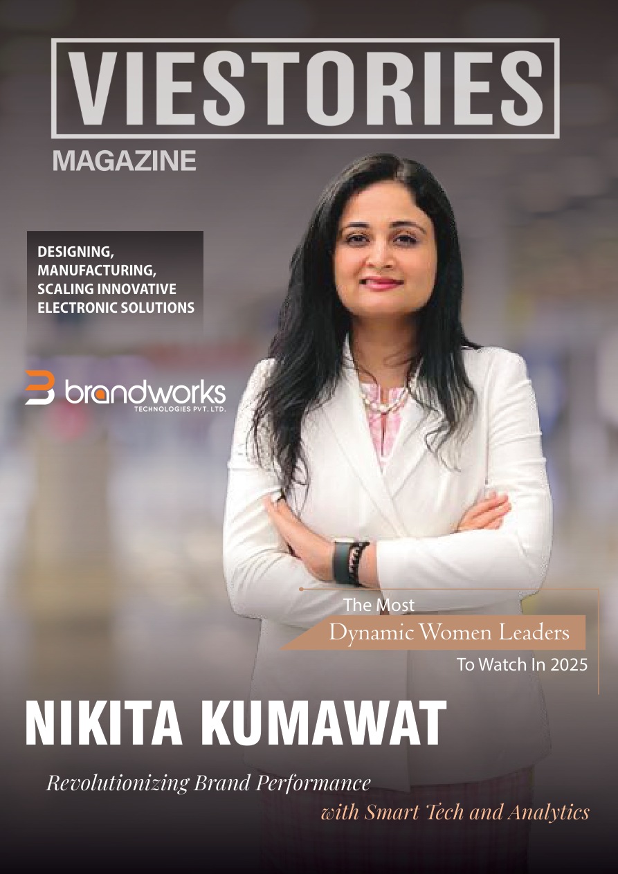 Viestories magazine cover featuring Nikita Kumawat of Brandworks, a 2025 women leaders edition