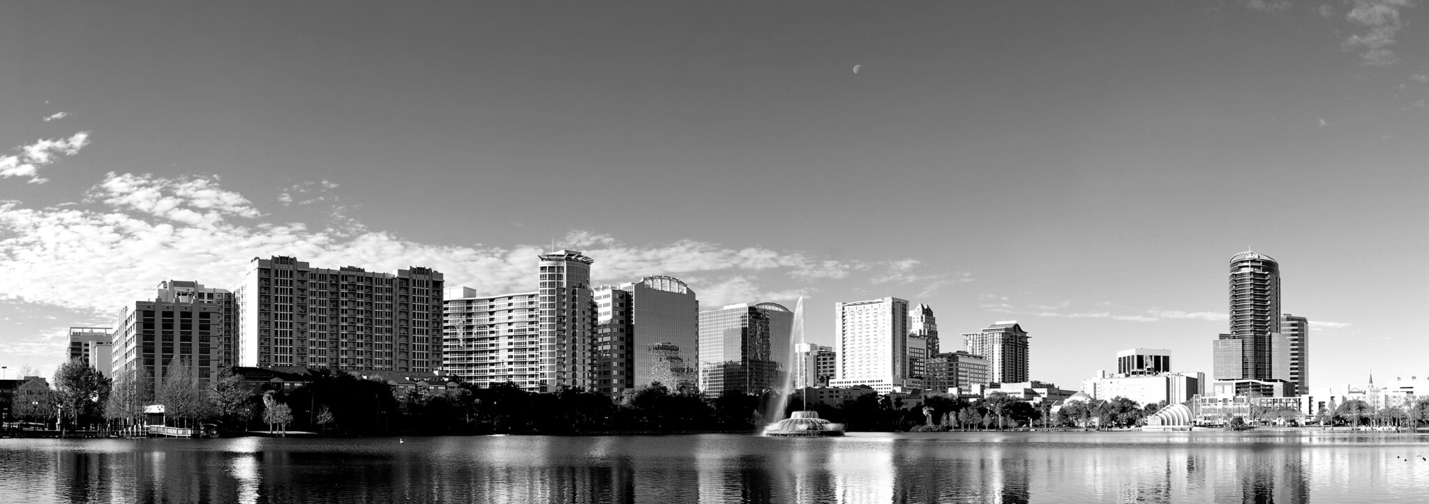 Black and white panorama of the Orlando skyline near Viewpost's headquarters